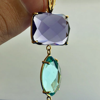 ATHRA 14K Gold Plated Purple Blue Green Orange Cubic Zirconia Drop Necklace NWT