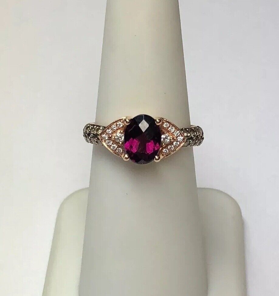LeVian 14K Rose Gold Chocolate Vanilla Diamond Garnet January Anniversary Ring