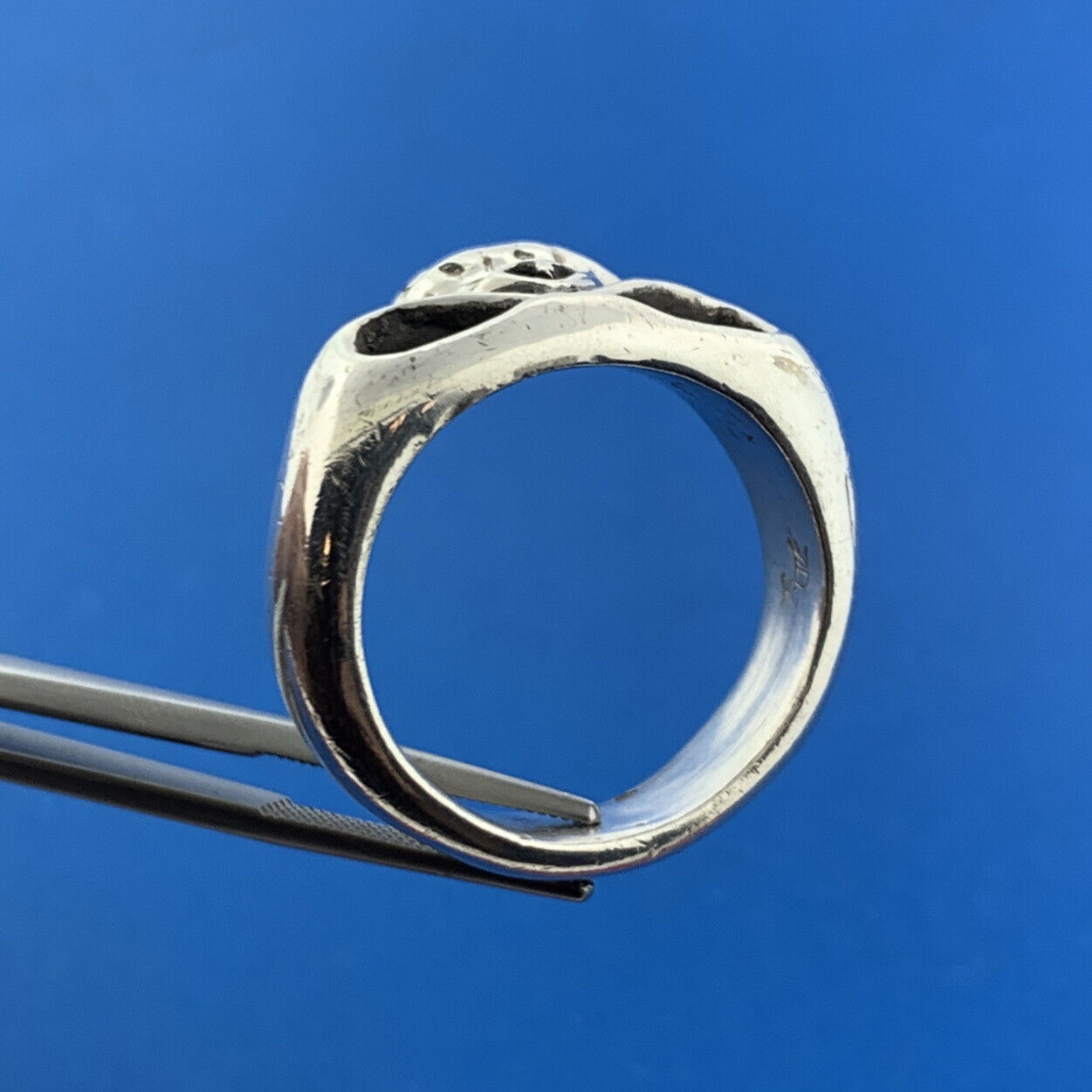 Custom Artisan Steeleworkx 925 Sterling Silver Skull Bikers Statement Ring