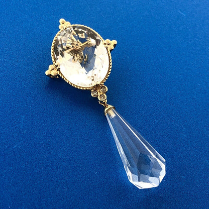 Designer SF 14k Yellow Gold White Amethyst Diamond Accent Prism Enhancer Pendant