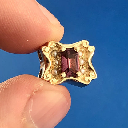 Designer GK 14k Yellow Gold Pearl Accented Tourmaline Rectangle Slide Charm