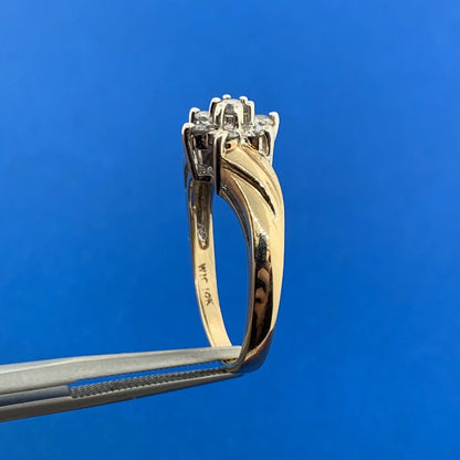 14K Yellow Gold Diamond Flower Floral Cluster Cocktail Ring