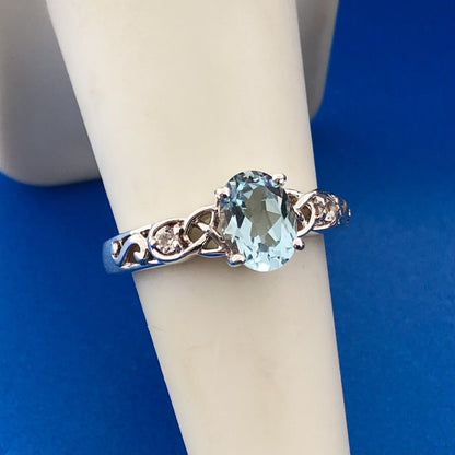 Exquisite 925 Sterling Silver Oval Blue Topaz Diamond December Anniversary Ring