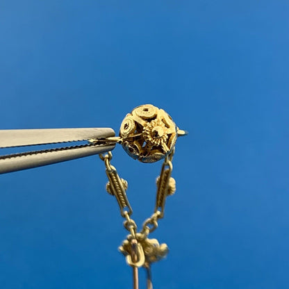 Vintage 14K Yellow Gold Open Scroll Urn Water Jug Balinese Dangle Drop Earrings