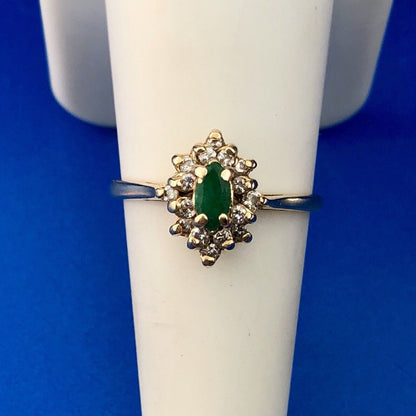 Vintage 14K Yellow Gold Emerald Diamond May Anniversary Sweetheart Ring