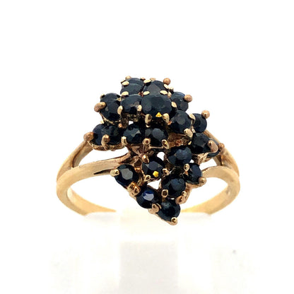 Vintage 14k Solid Yellow Gold Sapphire Cluster Ring 1.45tcw Size 6