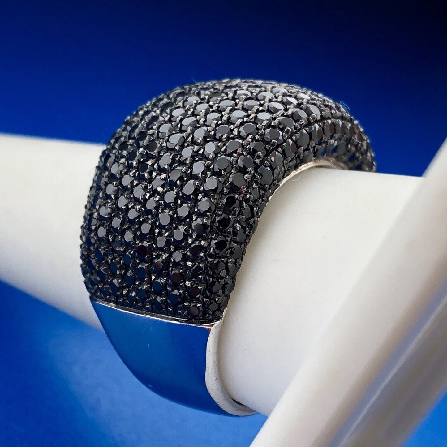 Dramatic Designer Sterling Silver 925 Black Diamond Pave Statement Dome Ring
