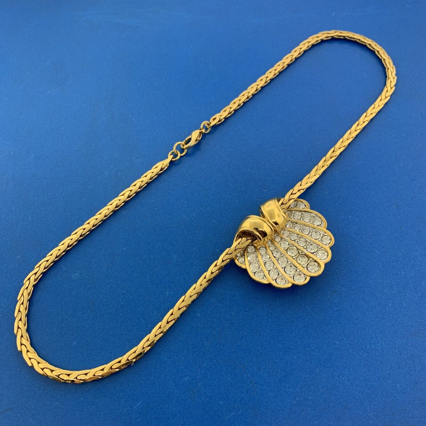 Nolan Miller Gold Tone Crystal Clam Shell Pendant Necklace