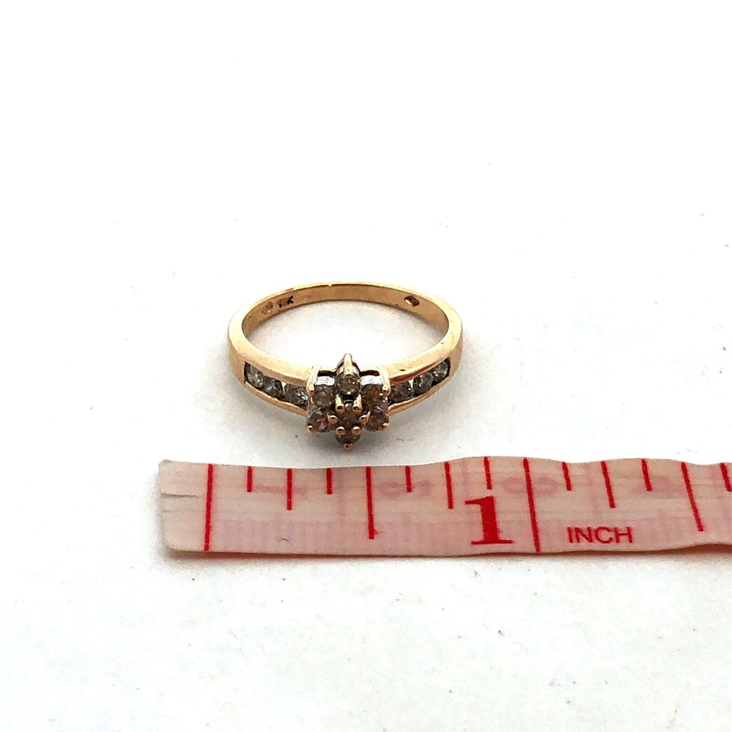 Designer 10K Yellow Gold Round Diamond Flower Anniversary Promise Ring