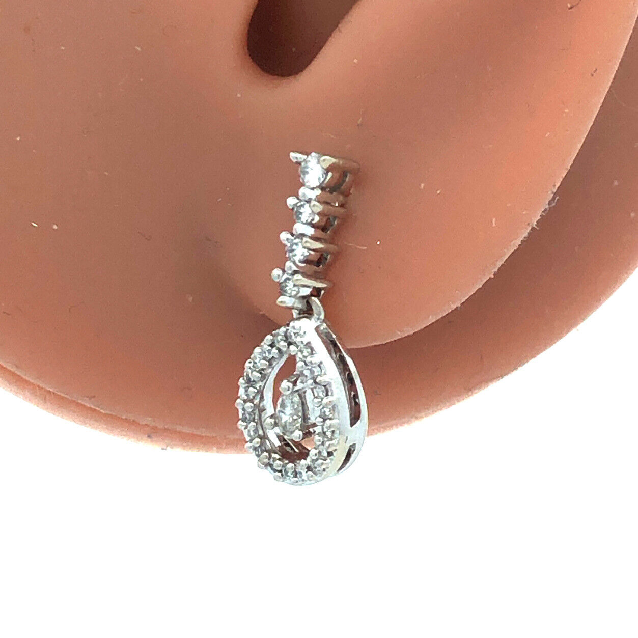 Designer 14K White Gold Pear Round Diamond Dangle Drop Earrings