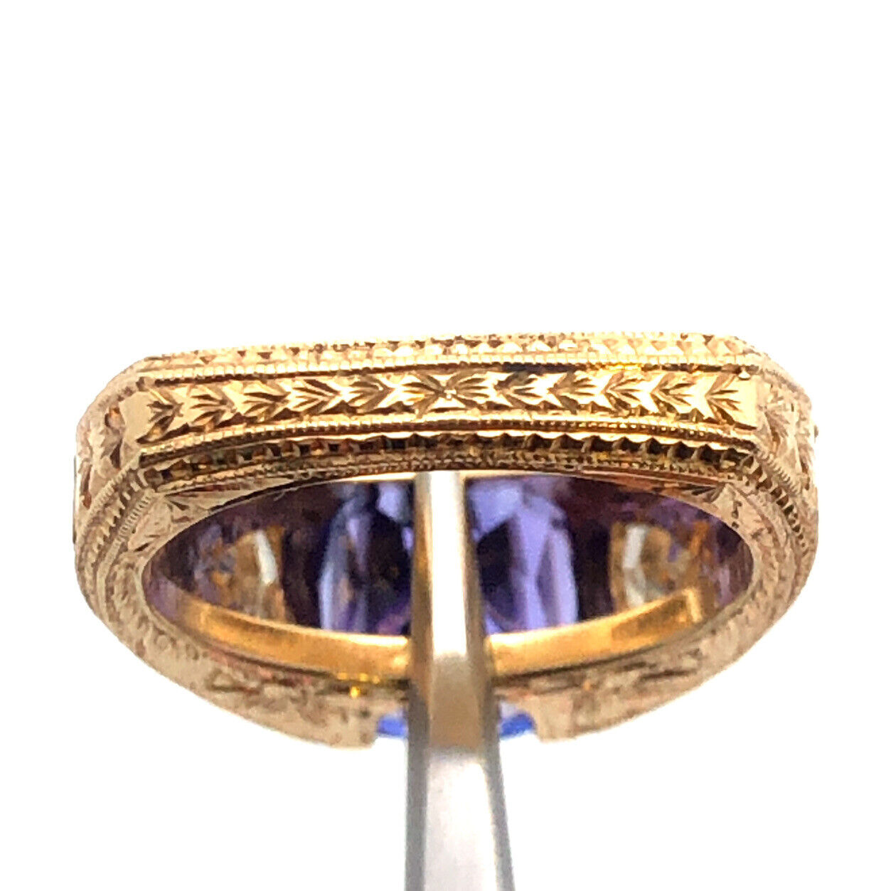 Designer 14K Yellow Gold Round Amethyst Diamond Floral Vintage Filigree Ring