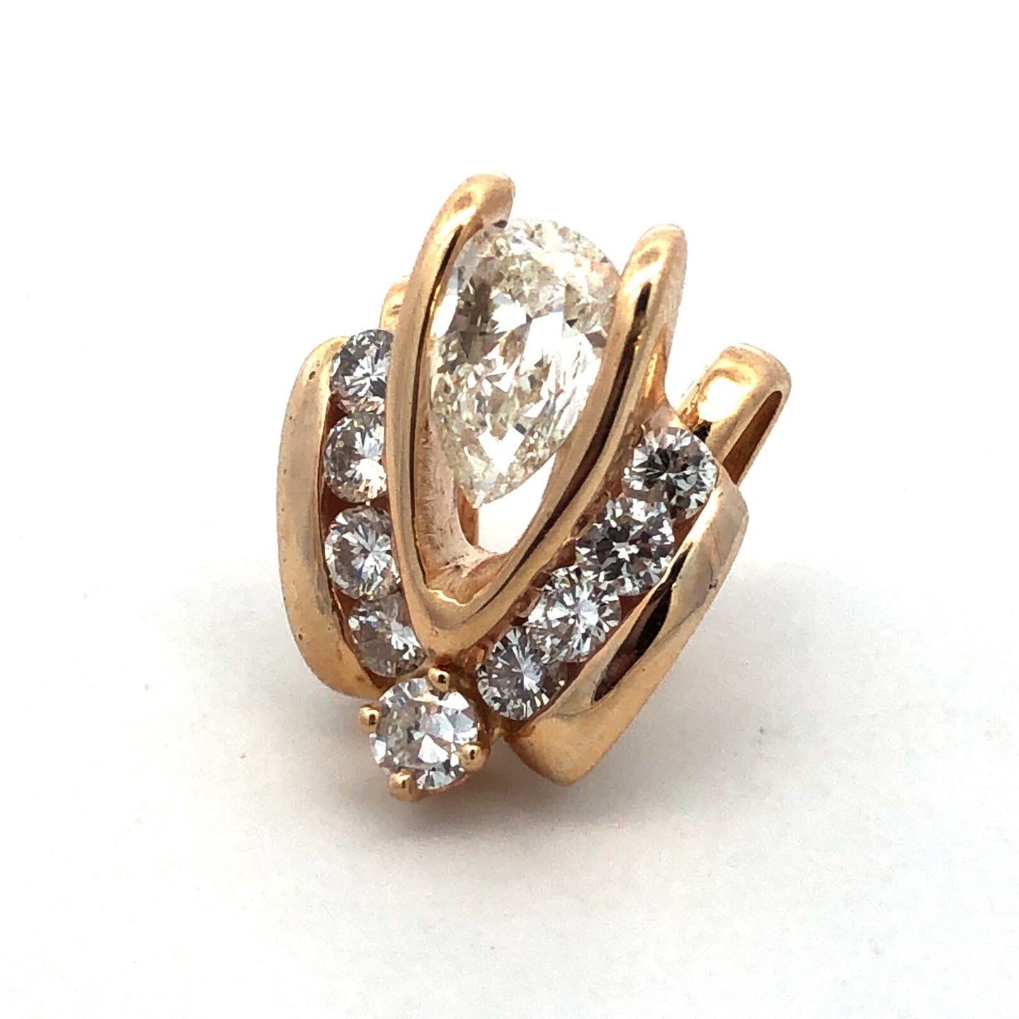 Designer 14K Yellow Gold Pear Diamond Round Diamond Accented Statement Pendant