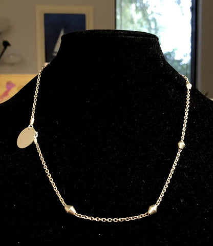 Italy 925 Sterling Silver Round Engravable Tag Station Oval Link Chain Necklace