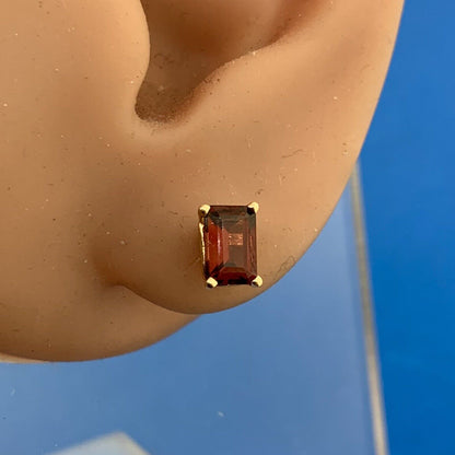 Designer 14K Yellow Gold Emerald Cut Garnet Stud Earrings
