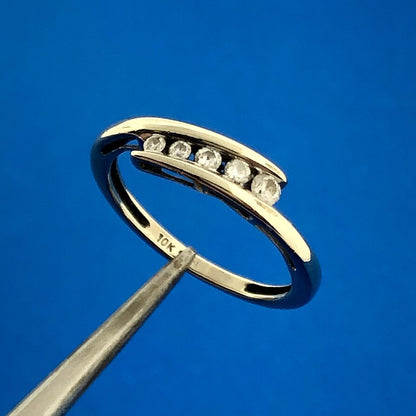 Contemporary 10K White Gold Channel Set 5 Diamond Eternity Anniversary Band Ring