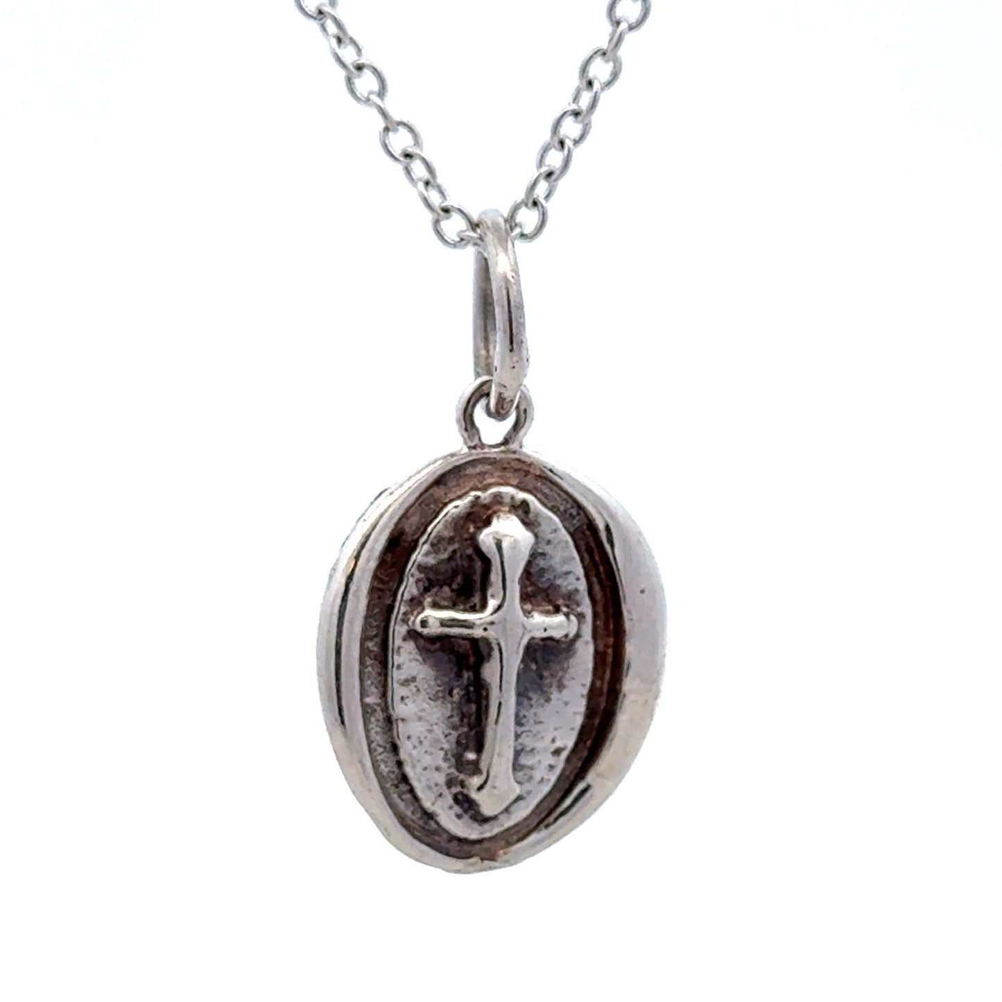 Designer 925 Sterling Silver Oval Wax Seal Cross Crucifix Petite Charm Pendant
