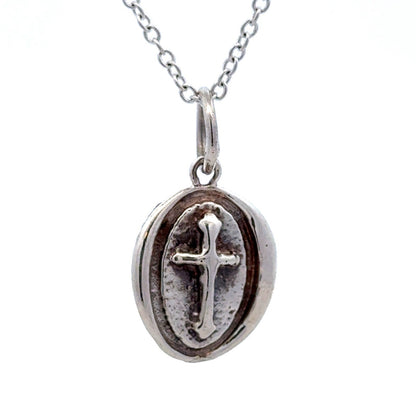Designer 925 Sterling Silver Oval Wax Seal Cross Crucifix Petite Charm Pendant