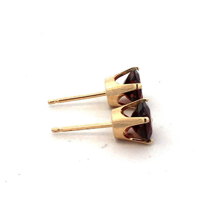 14K Yellow Gold Round Red Garnet January Anniversary Solitaire Stud Earrings