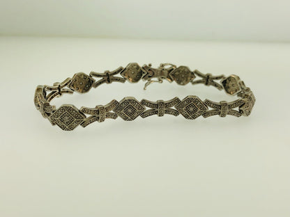 Vintage EA Sterling Silver 925 Diamond Modernist X O Link Tennis Bracelet