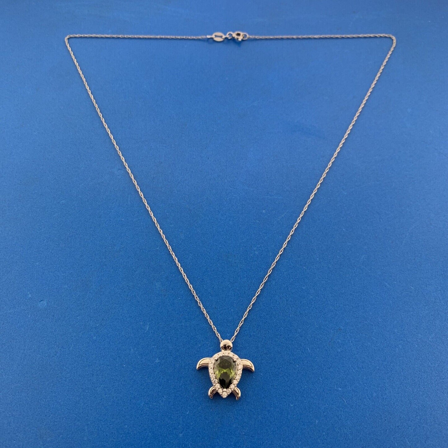Karizia Spa Italy Sterling Silver Green Cubic Zirconia Turtle Pendant Necklace
