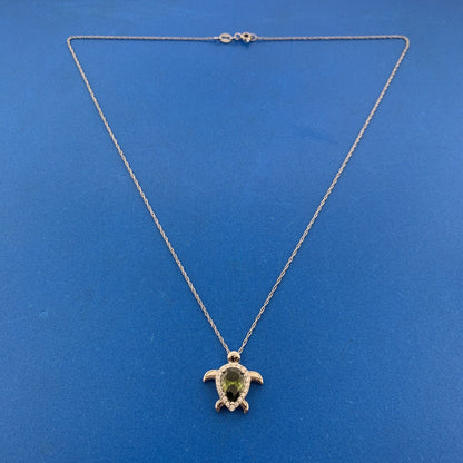 Karizia Spa Italy Sterling Silver Green Cubic Zirconia Turtle Pendant Necklace