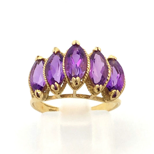 Vintage 14K Yellow Gold Marquise Amethyst Statement Ring