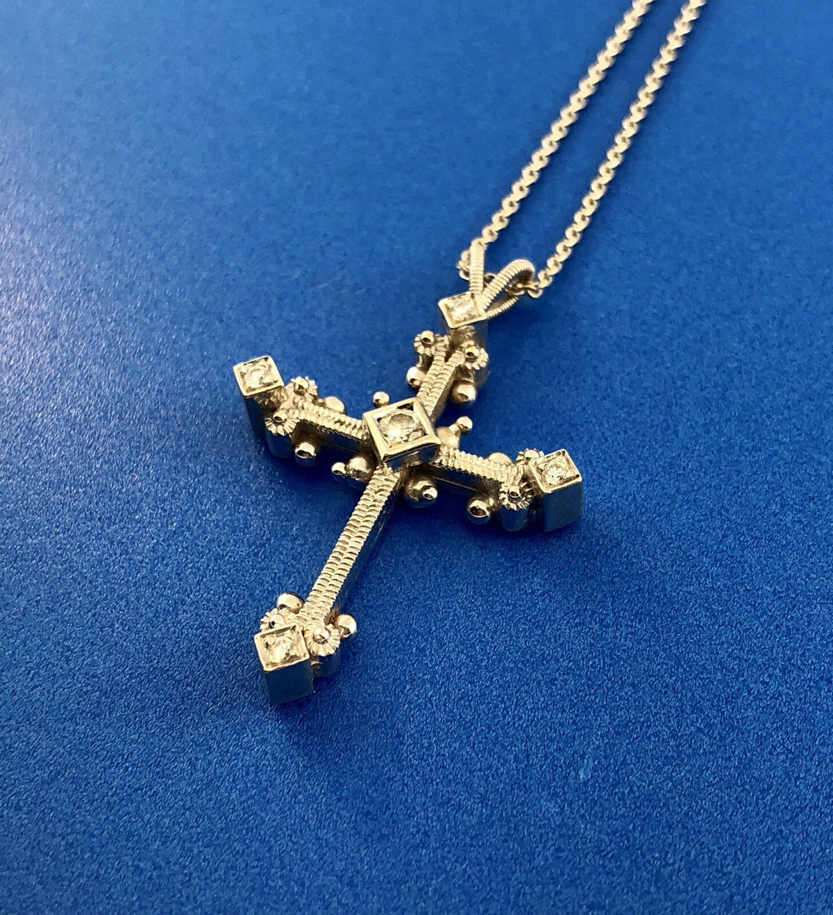 Eli Jewels 18K White Gold Diamond Aegean Collection Statement Cross Necklace