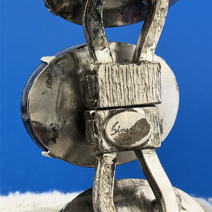 Siman Tu Silver Tone Lapis Lazuli Cabochon Statement Hinged Cuff Bracelet