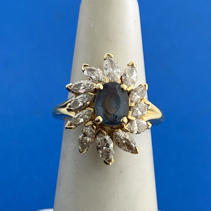Vintage 18K Yellow Gold Topaz with Diamond Accented Statement Cocktail Ring
