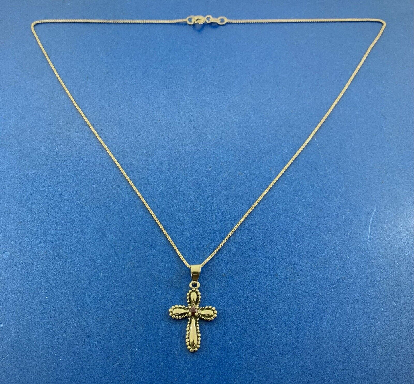 Designer 925 Sterling Silver Ruby Beaded Detail Statement Cross Pendant Necklace