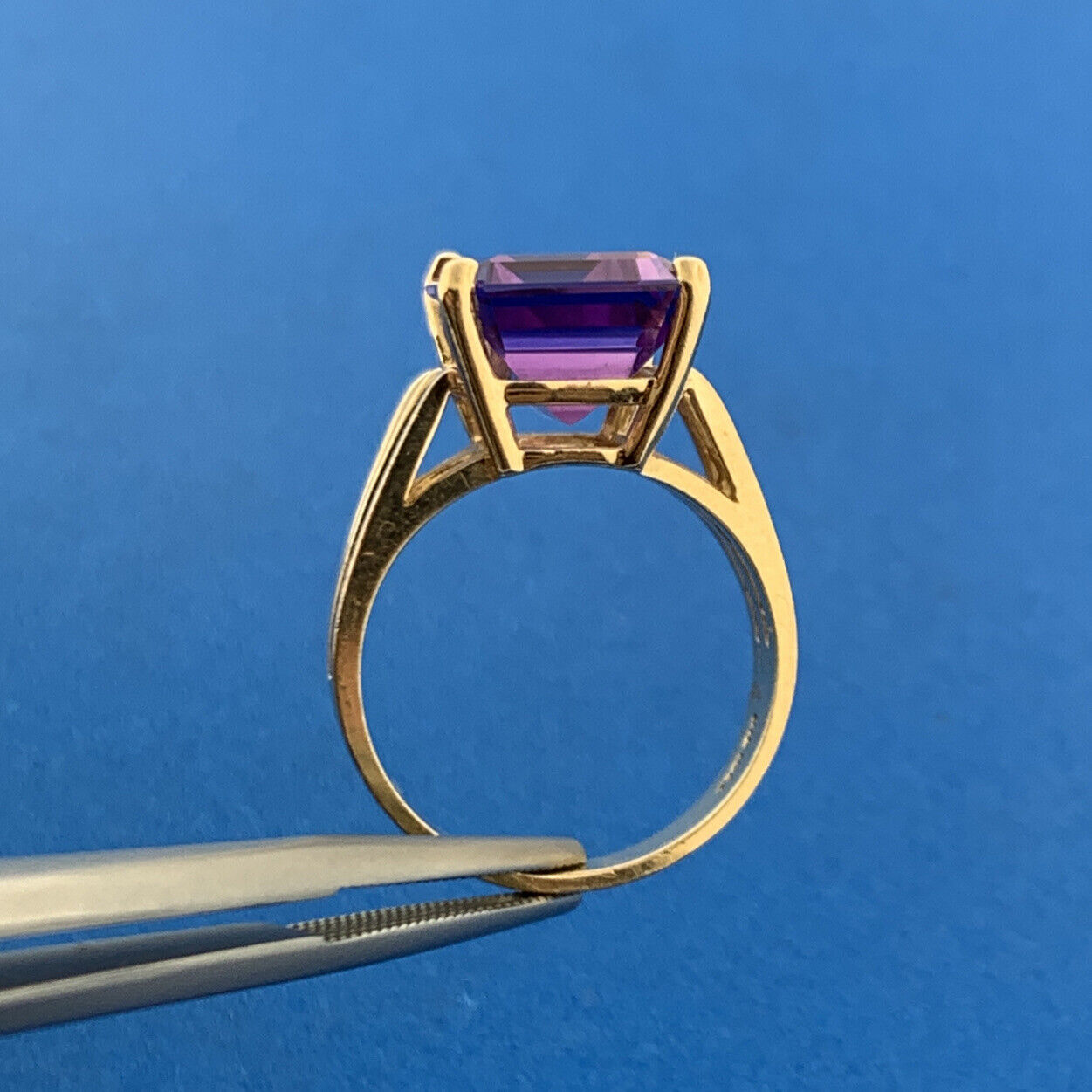 Designer CID 10k Yellow Gold Emerald Cut Purple Amethyst Regal Ring Size 6.75