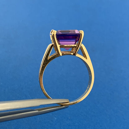 Designer CID 10k Yellow Gold Emerald Cut Purple Amethyst Regal Ring Size 6.75