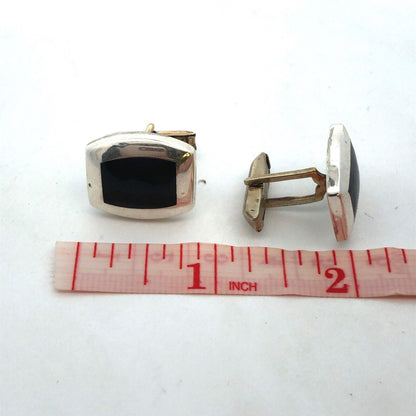 Vintage Taxco Mexico Alpaca Silver Black Onyx Men's Suit Dress Cufflinks