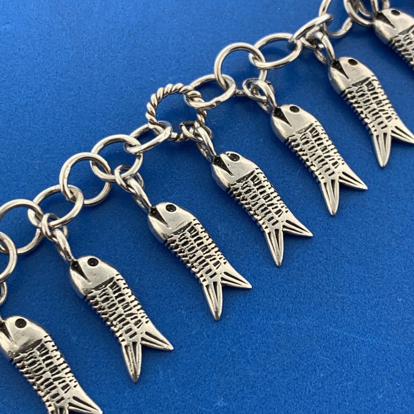 Estate 925 Sterling Silver Twelve Fish Religious Icon Statement Toggle Bracelet