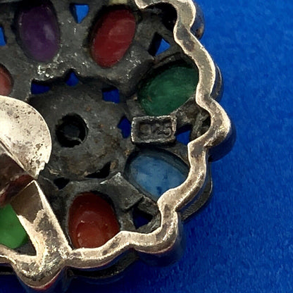Vintage Sterling Silver 925 Multi Gem Floral Pinwheel Statement Stud Earrings