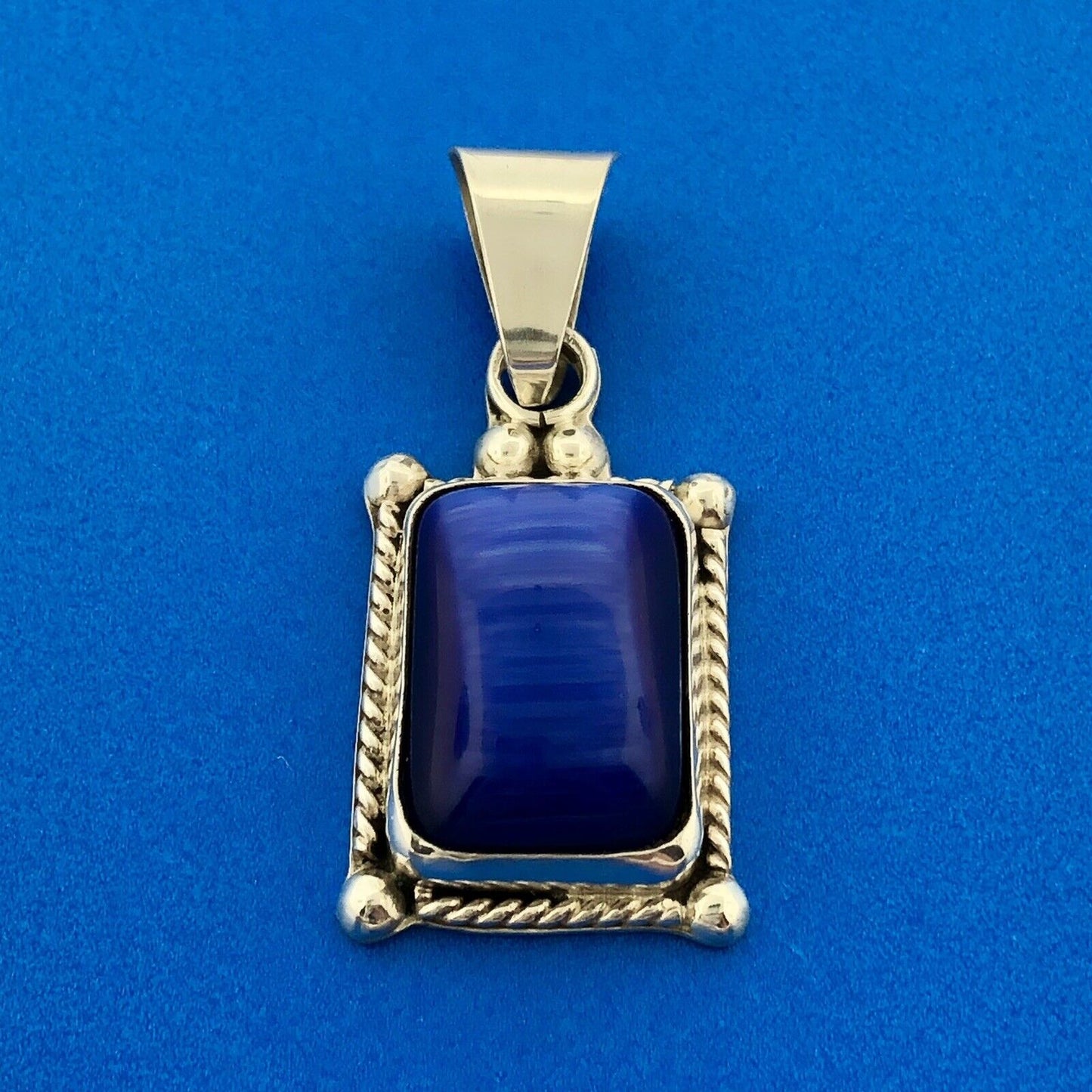 Stunning Taxco Mexican Sterling Silver 925 TA-S3 Glass Rectangle Dangle Pendant
