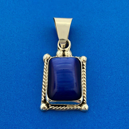 Stunning Taxco Mexican Sterling Silver 925 TA-S3 Glass Rectangle Dangle Pendant