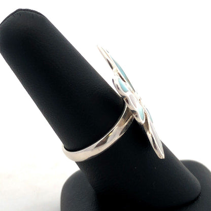Designer K 925 Sterling Silver Turquoise Mother of Pearl Inlay Butterfly Ring