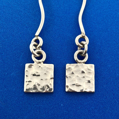 Stunning Sterling Silver 925 Textured Square Mexico Dangle Earrings