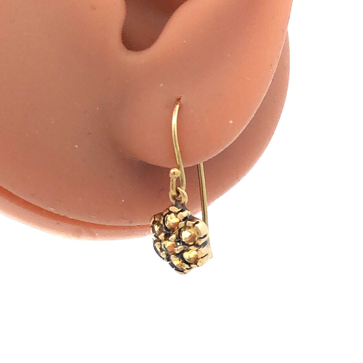 Vintage 14K Yellow Gold Round Citrine Flower Dangle Hook Earrings