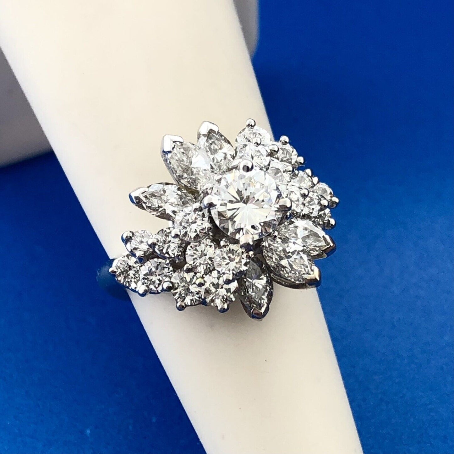 Phenomenal Platinum Multi-Cut Diamond Blooming Floral Cluster Ring Size 4.25