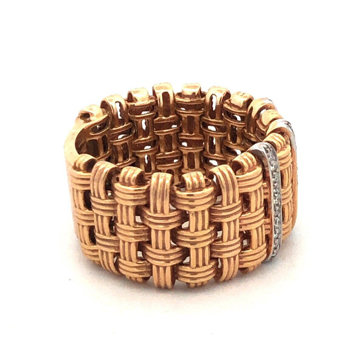 Roberto Coin 18K Yellow White Gold Appassionata Diamond Woven Band Ring