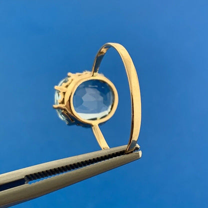 14K Yellow Gold Oval Blue Spinel Solitaire August Birthday Anniversary Ring