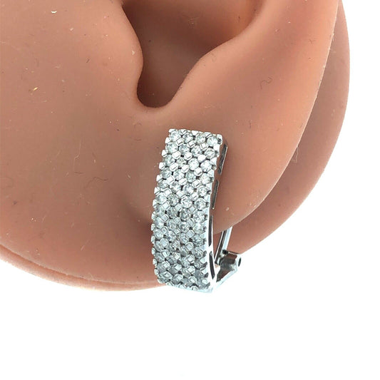 14K White Gold Diamond Bridal Anniversary Birthday Half Hoop Bar Earrings