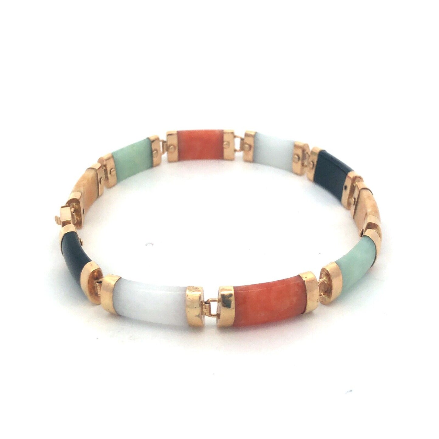 Designer MP 10k Yellow Gold Elongated Cabochon Multi-Stone 7.25" Panel Bracelet