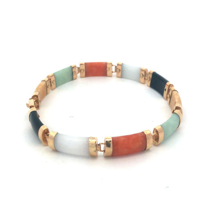 Designer MP 10k Yellow Gold Elongated Cabochon Multi-Stone 7.25" Panel Bracelet