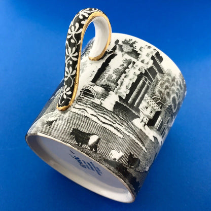 Spode England Woodland Black White Landscape Design Demitasse Cup W/Saucer 2 Pcs