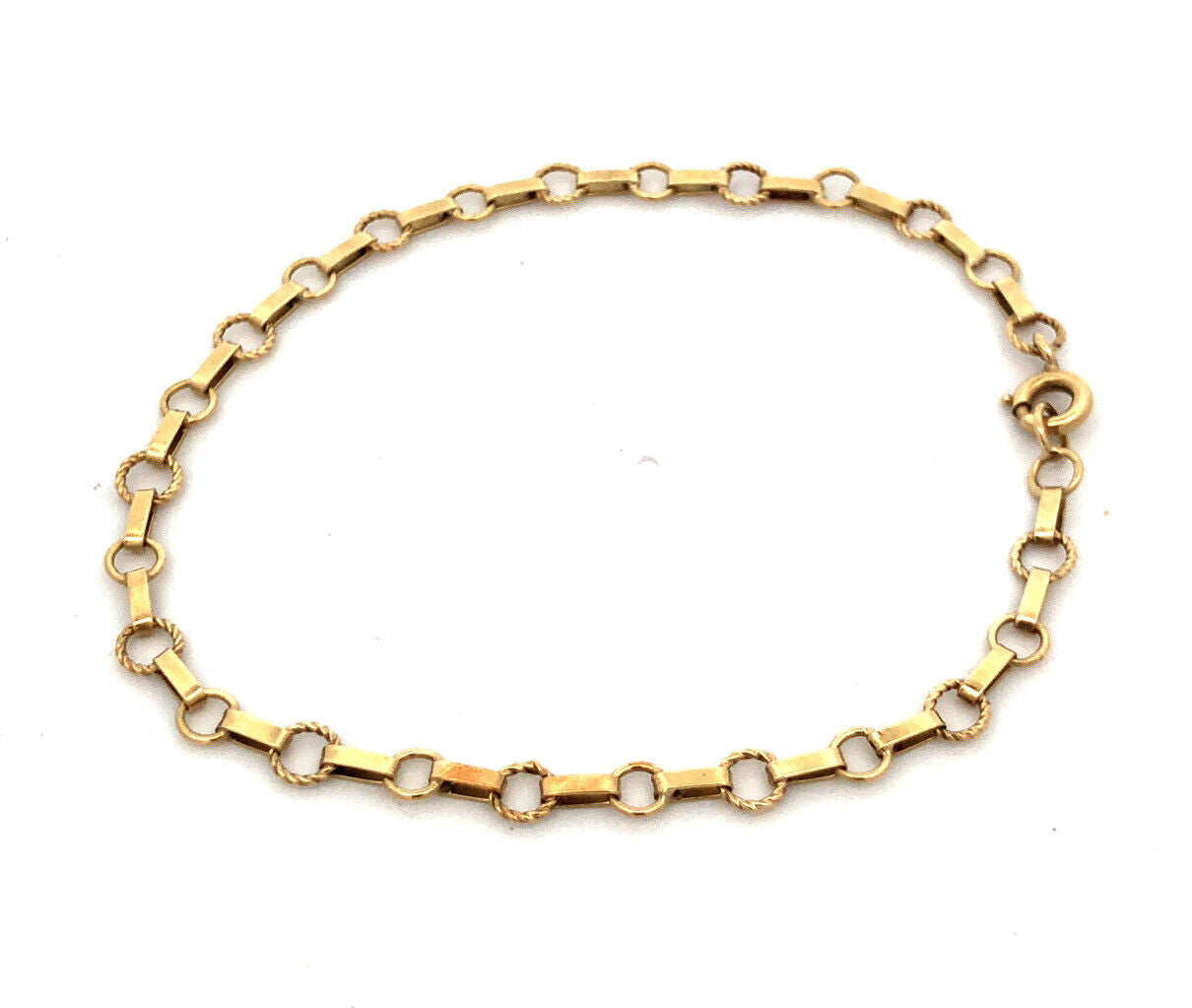 Designer 14K Yellow Gold Bar And Circle Link Chain Bracelet