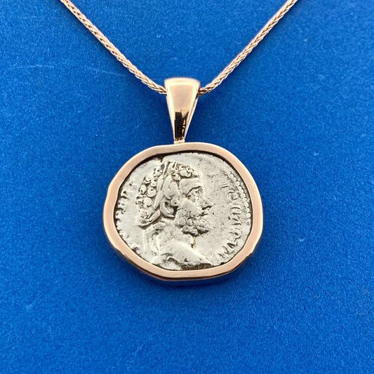 14k Rose Gold Antoninus Pius Winged Victory Roman Denarius Coin 24" Necklace