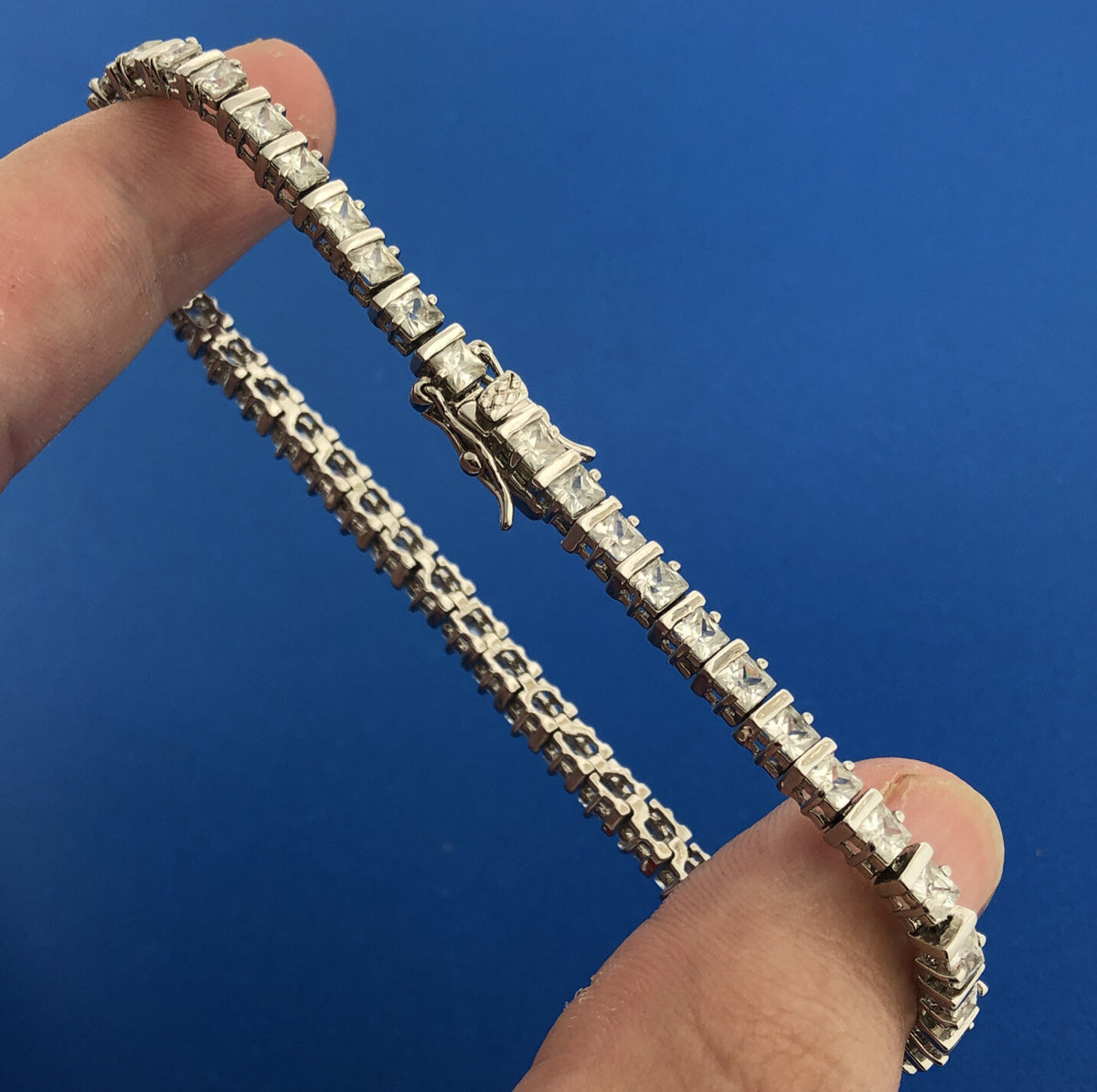 Designer 925 Sterling Silver Princess White Amethyst Statement Tennis Bracelet